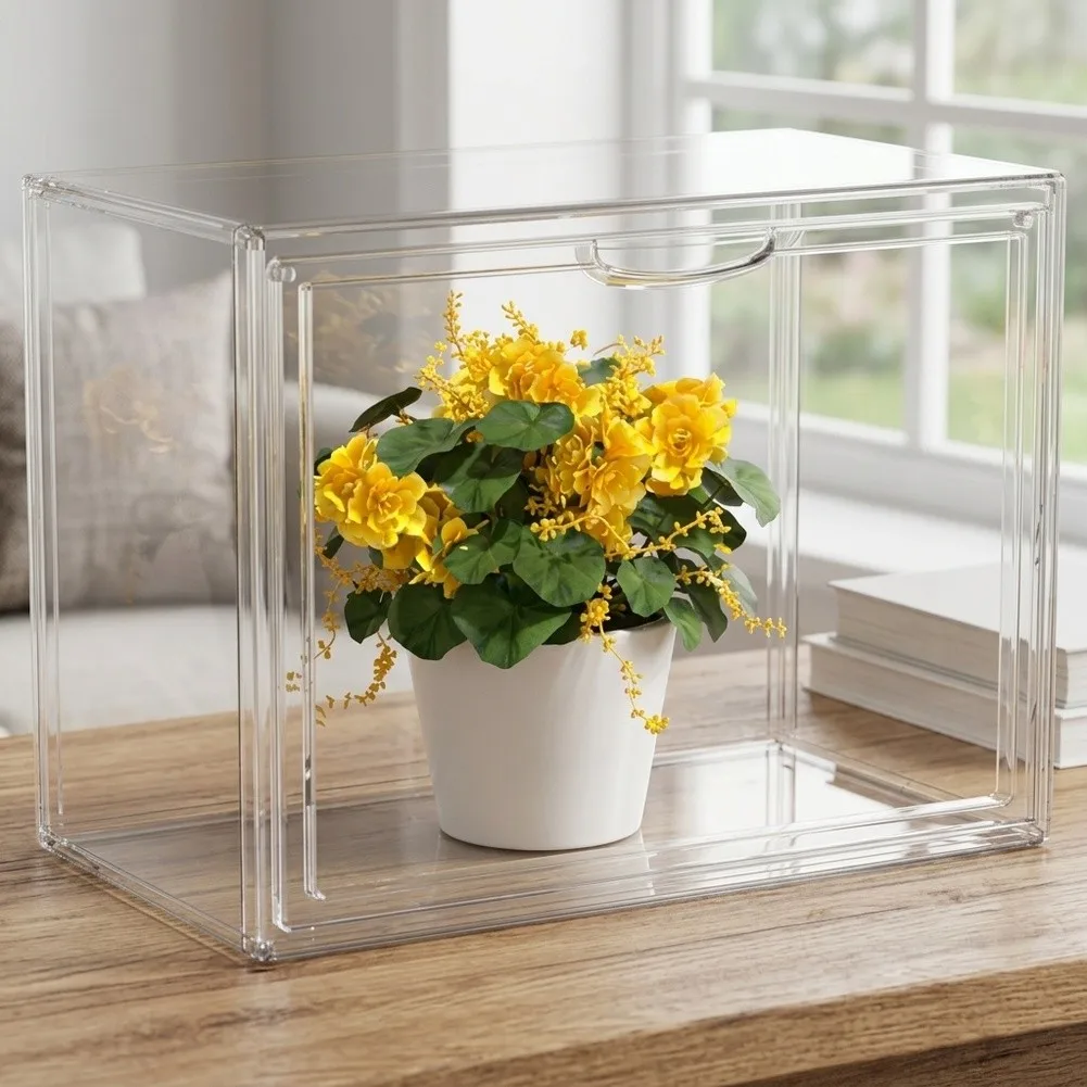 Tabletop For Mini Greenhouse Clear Plastic Construction Magnetic Door for Indoor Plants 36x25x28cm Stackable Unit