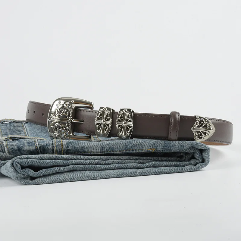 Ceinture en cuir sculptée vintage pour femme, simple et polyvalente, jeans assortis, surintendant décontracté, modèles féminins