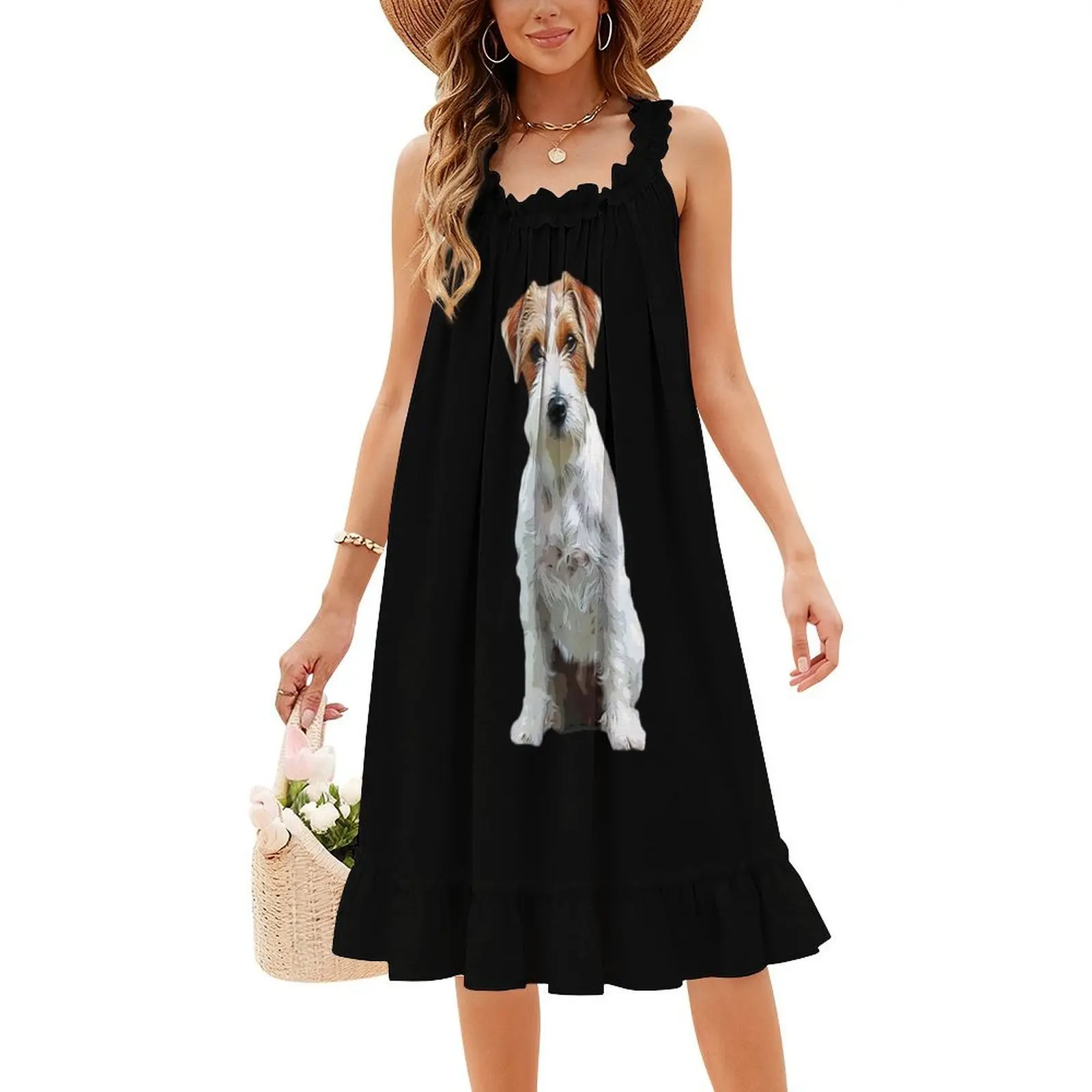 Jack Russell Terrier abrigo áspero estilo Preppy Mini vestido para mujer corte en A vestido de día Casual holgado Jack Russell Terrier Jack