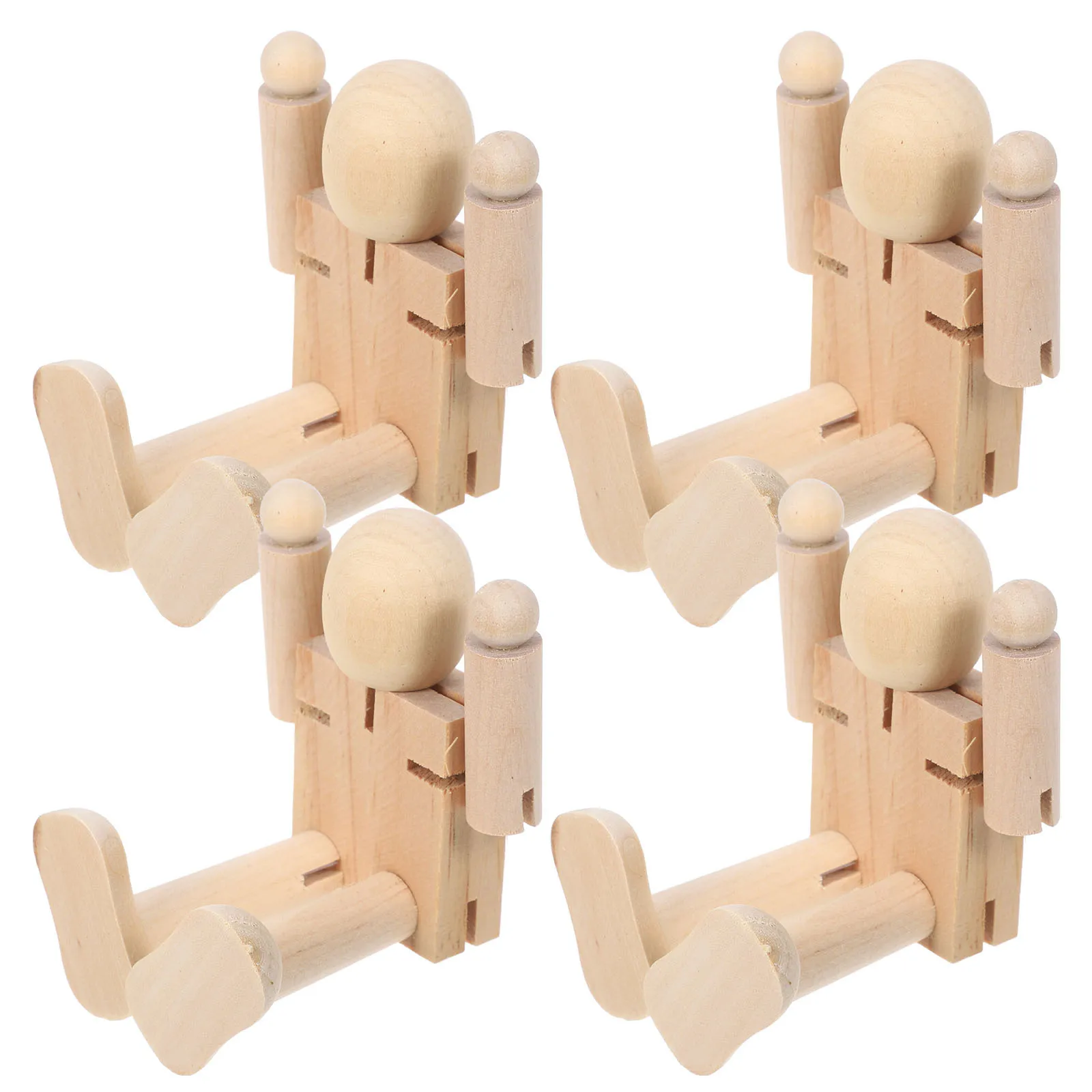 

4Pcs Unfinished Wooden Robot with Movable Joints Natural Surface for DIY Paintable Crafts Toddler Art Projects Kindergarten
