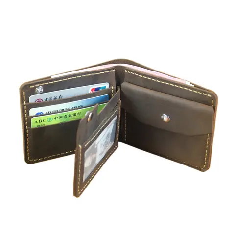 Luxury Handmade 100% Genuine Leather Men Wallet Purse Short Money Clip with Coin Pocket Male Money Bag Multi-Card Wallet Vintage