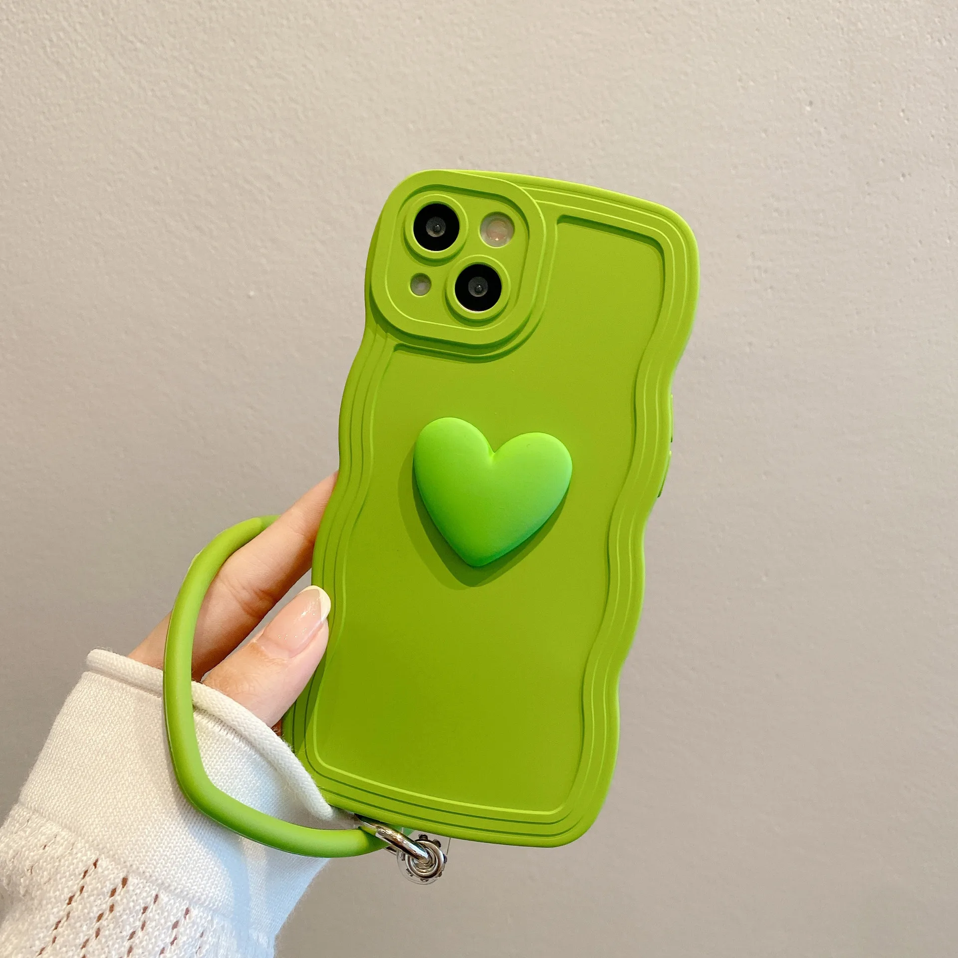 40PCS Cute Green Heart Bow Wave Phone Case For iPhone 11, 12, 13, 14, X, 7, 8, All-inclusive Silicone Cover With Beads Bracelet