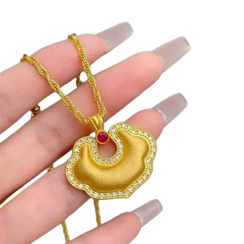 NovaGlod New luxury real gold jewelry 24k certifid ancient safe lock for women au999 pure gold hollow clavicle chain for girlfri