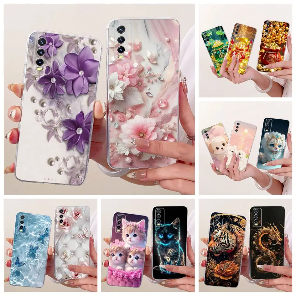 Funda de silicona TPU suave con diseño de flores para Vivo V2027 V2028 Y20 Y20i, para Vivo Y11s Y12s Y20s Y20a Y20G VivoY20
