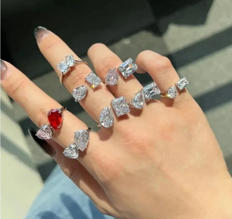 Lovers Heart Lab Simulated Diamond Ring 925 Sterling Silver Party Wedding Band Rings for Women Bridal Engagement Jewelry