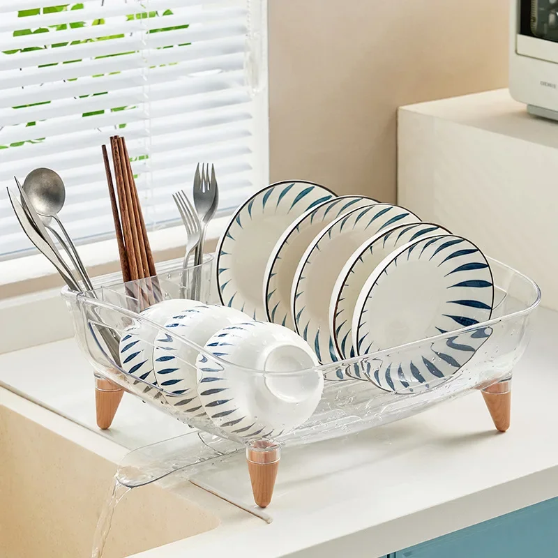 

Kitchen Transparent Storage Rack Household Countertop Dish Dishes Chopsticks Tableware Drain Storage Box Debris Organizer