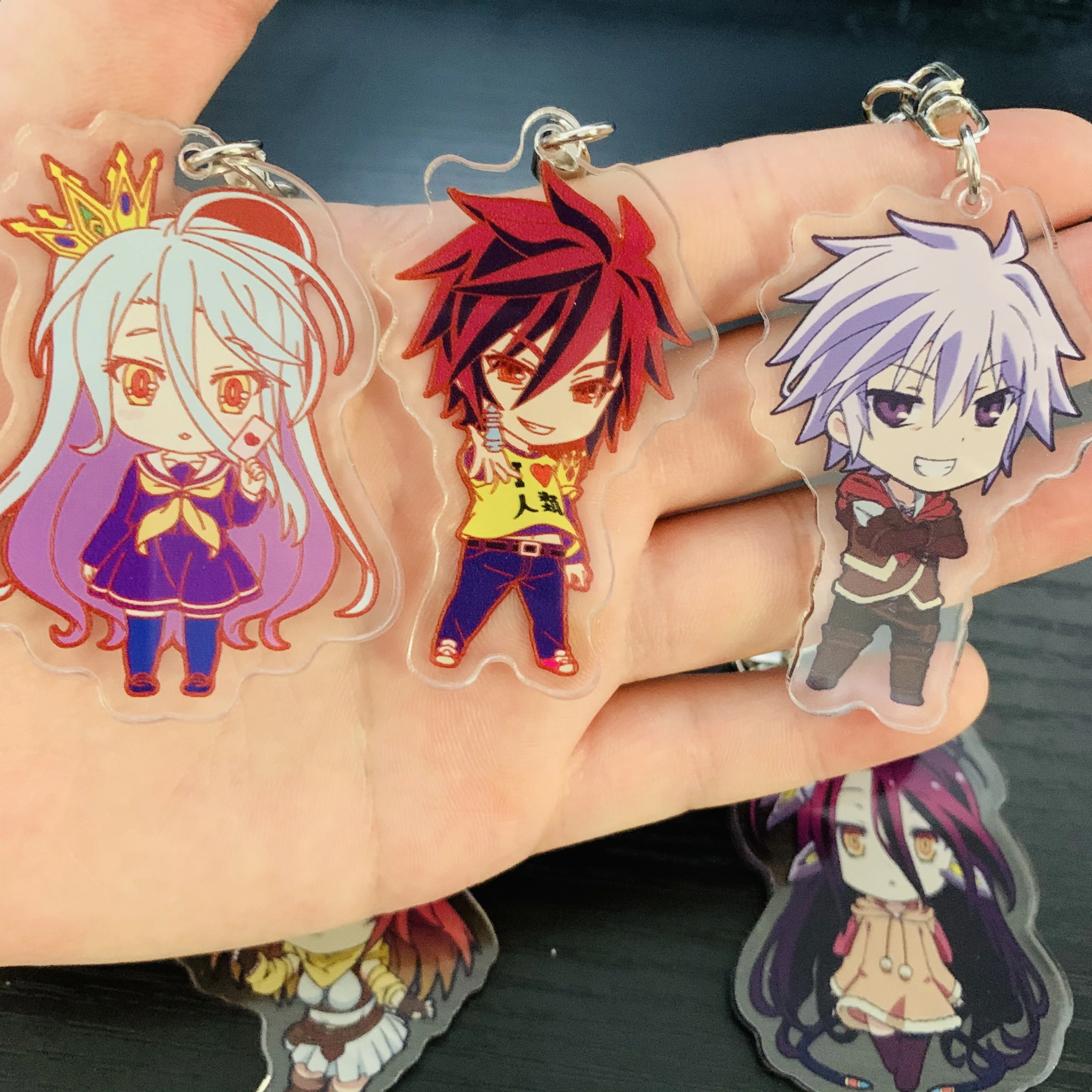 NO GAME NO LIFE Anime Figure Sora Shiro Jibril Cosplay Acrylic Key Chain Kawaii Bag Pendant Accessories Fans Christmas Gifts