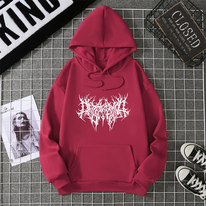 Winter Unisex Hoodie Drawstring Elastic Cuff Thorn Print Thick Hooded Sweatshirt Casual Long Sleeves Pullover Warm Tops Lady