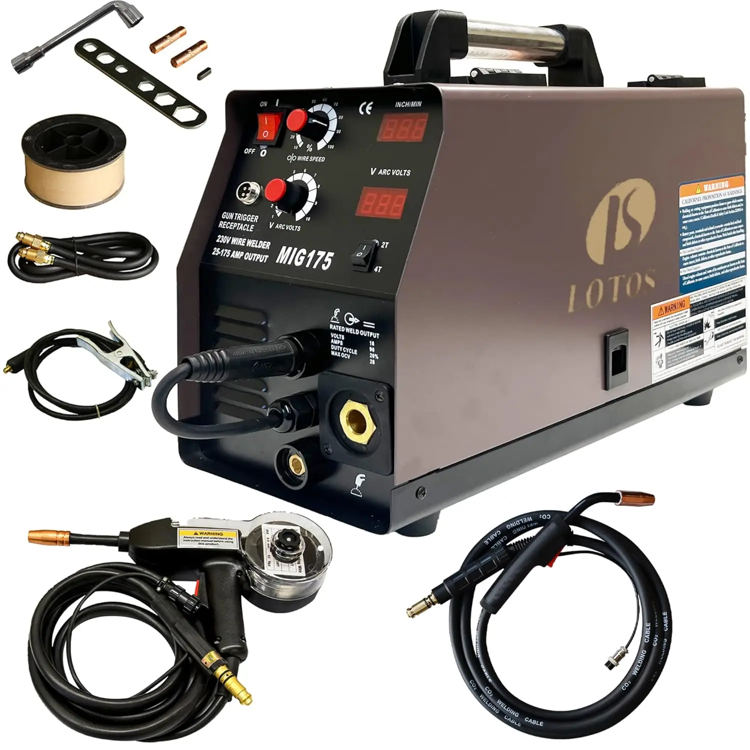 

MIG Welder Aluminum Spool Gun Auto Synergistic Setting Voltage Fine Tuning Gas MIG Welding Gasless Flux Core Welding 240V Brown