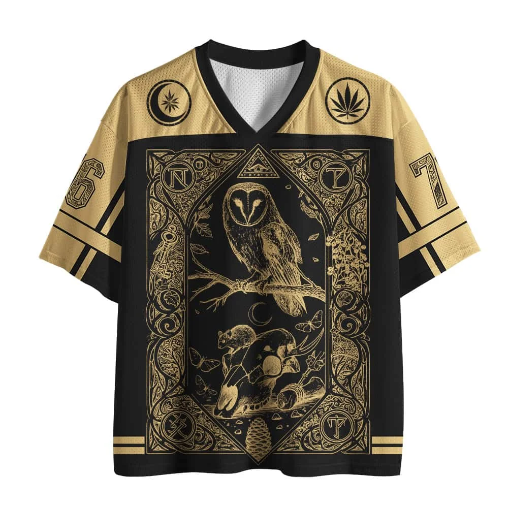 Dark Tarot Owl Shirt Couple Children's Parent Child Retro Gothic V-neck Breathable Short Sleeve Top Large Holiday Gift