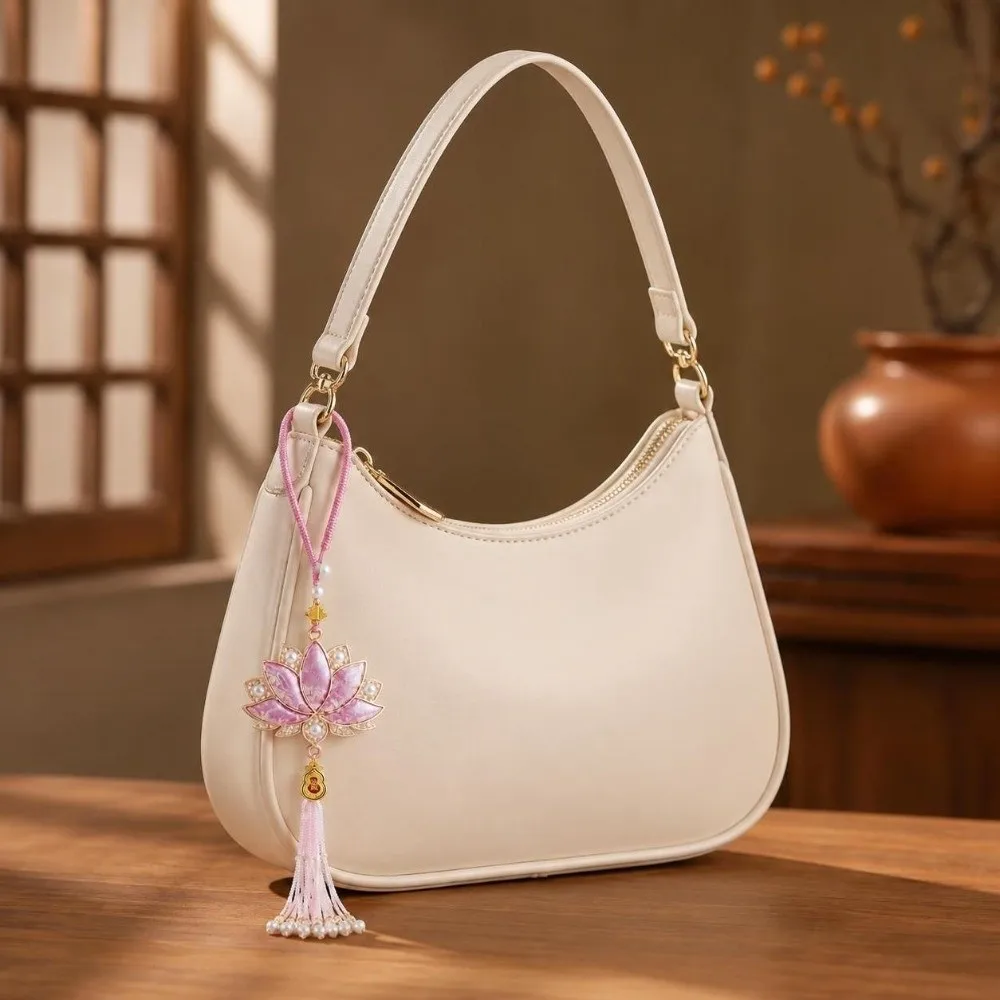 Elegant Embroidery Chinese Style Keychain Tassel Handmade Bag Pendant Creative Portable Handbag Charm for Women