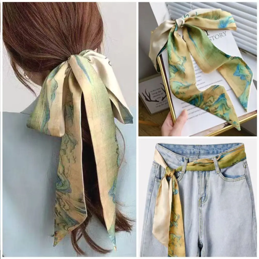 Fashion Floral Headband Ribbon Oil Painting Headscarves Chinese Style Butterfly Tie Hair