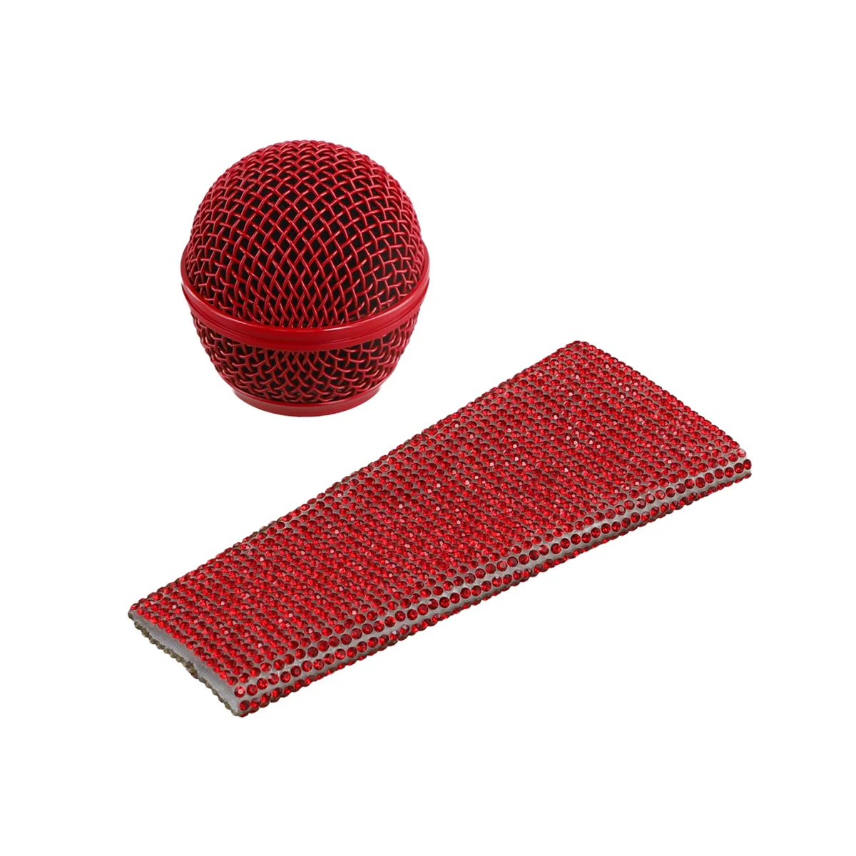 Sparkle Microphone Sleeve Wireled Mic Hand Cover and Mesh Microphone Grill Head for SM58 Microphones Red