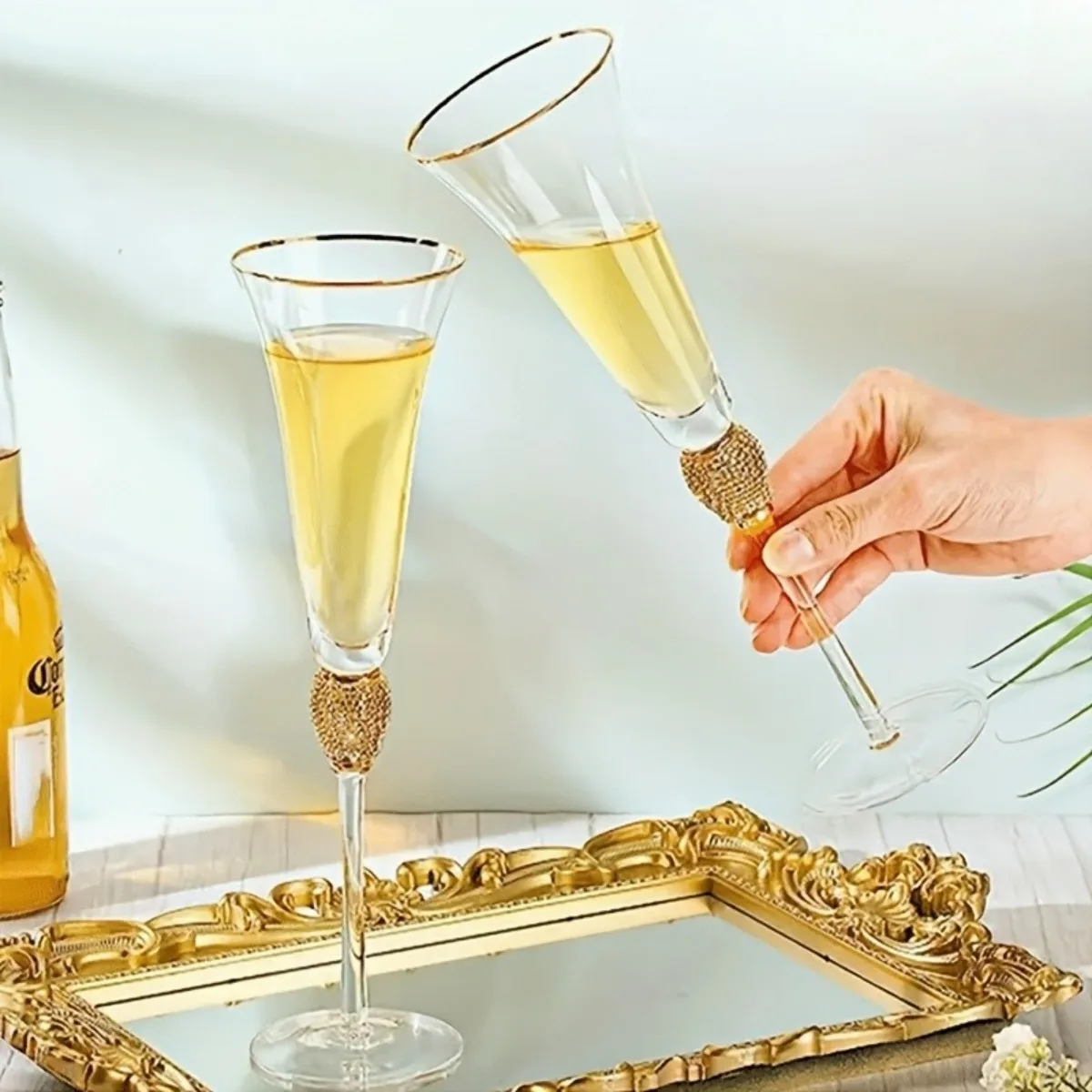 

European Luxury Diamond Gold Rim Wine Glass Champagne Cocktail Glass High Foot Elegant Crystal Cup
