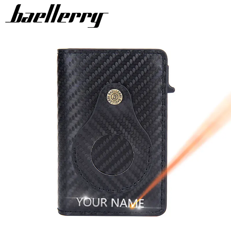 

Baellerry New RFID Men Card Wallets Name Engraved Slim Card Holder Short Carbon Fiber Male Wallet AirTag Small Men's Purse