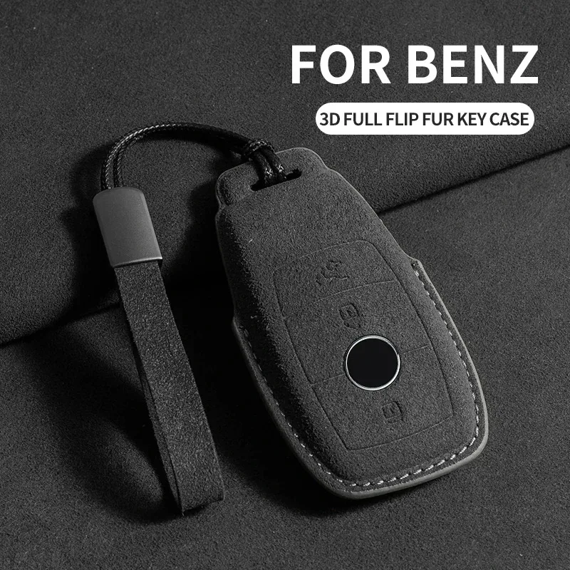 

Suede Leather Car Key Case for Mercedes Benz E Class W213 W205 E200 E260 E300 E320 AMG CLA 2018 2019 2020 Remote Fob Shell Case