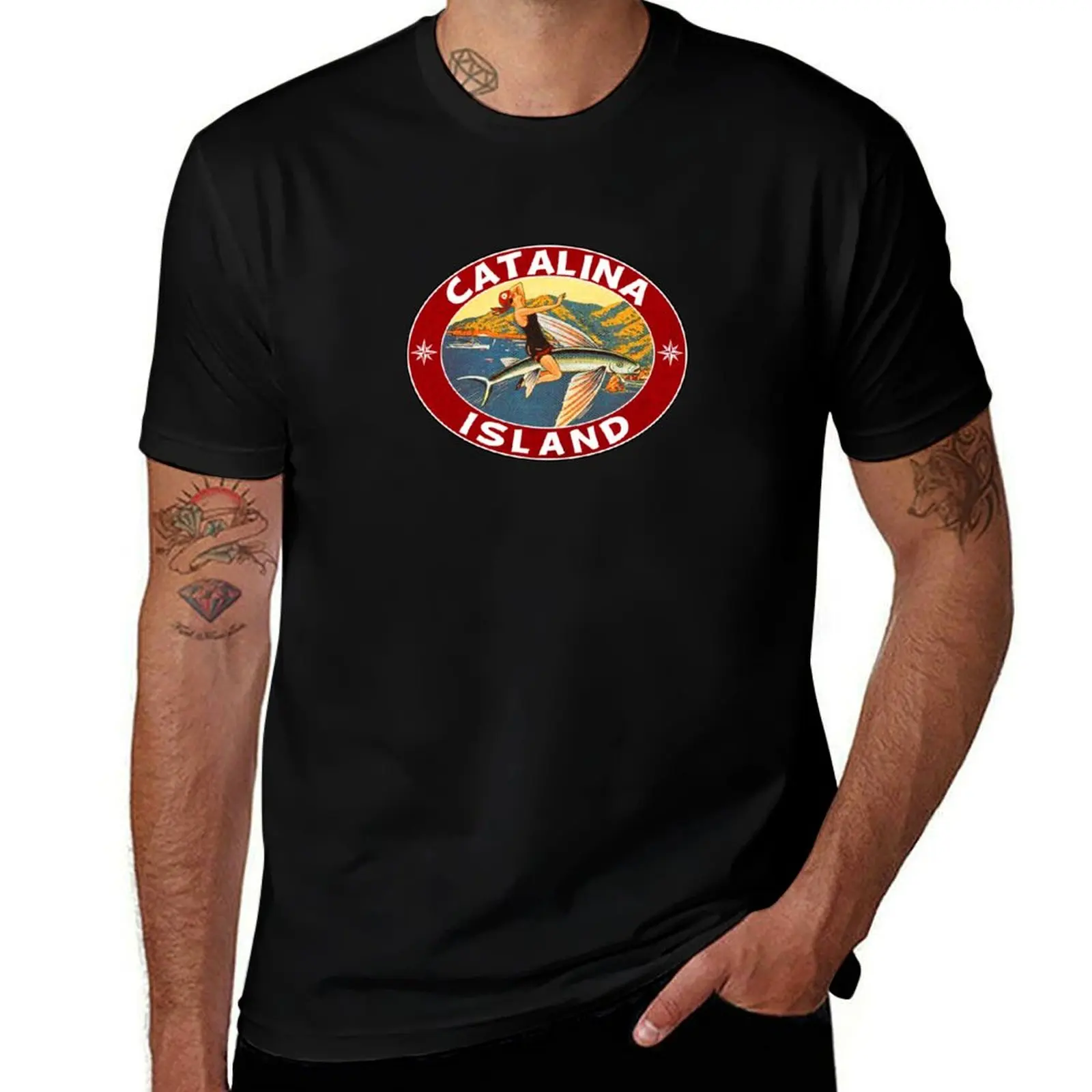 Catalina Island California Flying Fish camiseta de viaje Vintage camisetas para hombre paquete camiseta blanca hombre algodón