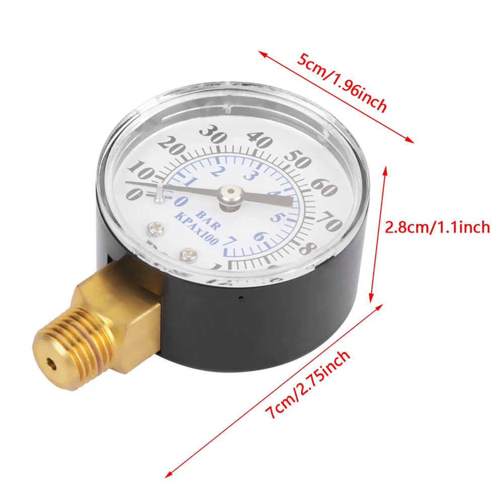 

0-100psi 0-7bar Pressure Gauge Manometer for Water Air Oil Dial Instrument Base Entry NPT 1/4 inch Metal Dual Scale PSI/Bar No