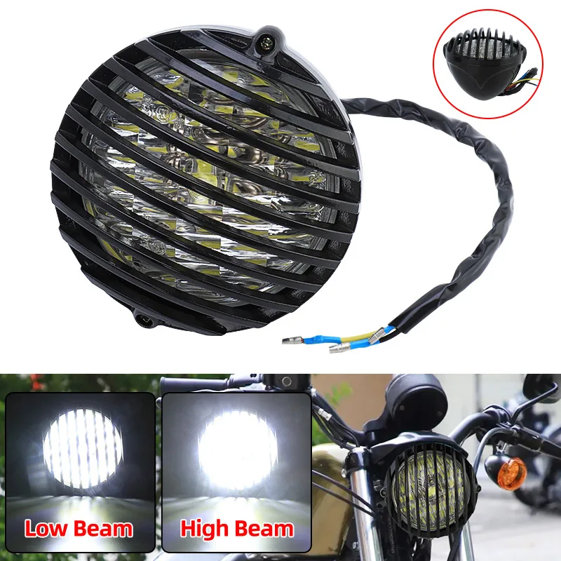 

Motorcycle LED Headlight 55/60W High Low Beam 12V Vintage Grille Headlamp For Harley Honda Yamaha Suzuki Kawasaki Universal