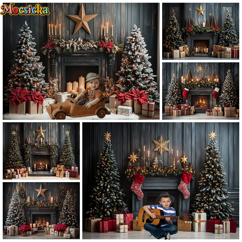 

Mocsicka Christmas Tree Backgrounds Photography Gifts Fireplace Home Decorations Baby Kids Photo Backdrops Shooting Props Studio