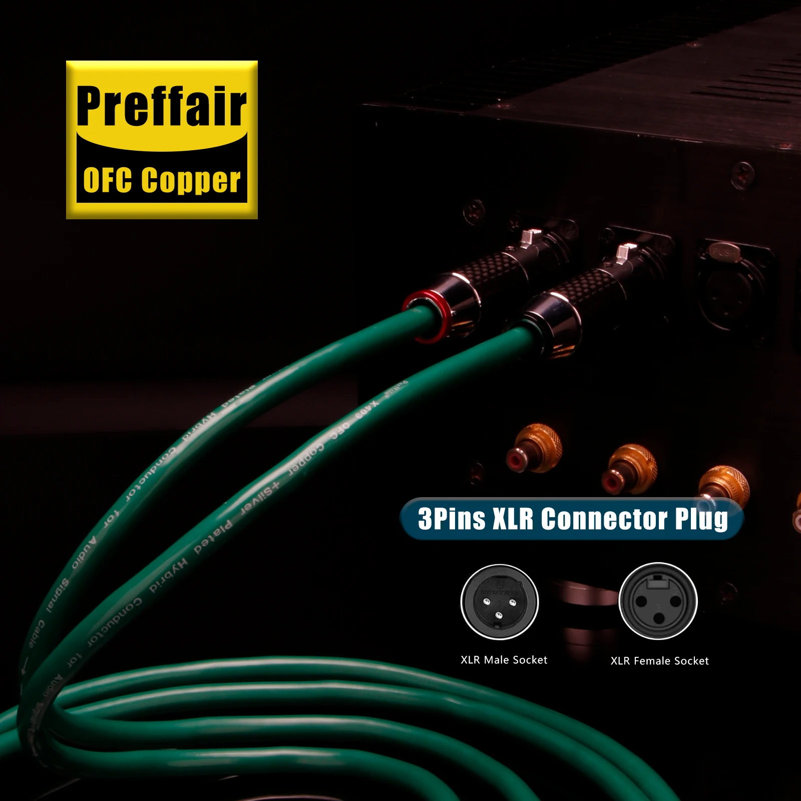 Preffair X403XR1801 Hifi كابلات توصيل XLR النحاسية الفضية XLR مع مقابس ألياف الكربون 3Pin XLR لـ AMP/DVD/خلاط/القرص الدوار