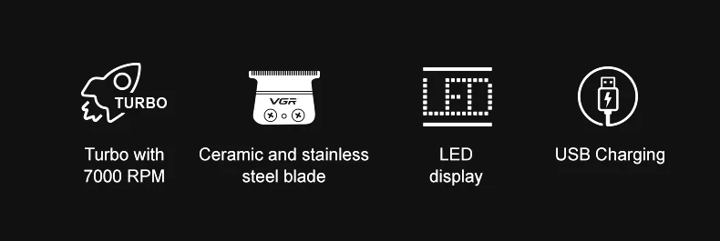 VGR New Hair Clipper LED Intelligent Digital USB Hair Trimmer Ceramic Stainless Steel Blade Professional Electric Push V-185