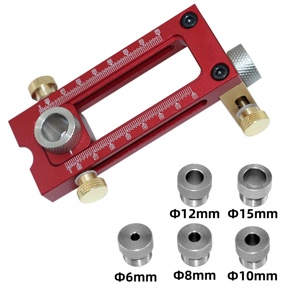 2 In 1 Drill Guide Doweling Jig Bett Schrank Schraube Punch Locator Holzbearbeitung Loch Bohrer Set 5-Loch 6/8/10/12/15mm Pin Leuchte – Detail 1
