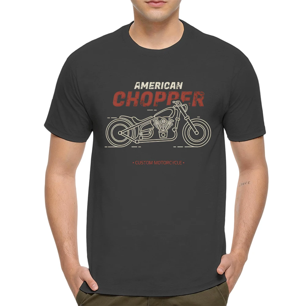 New Summer Mens 100% Cotton T Shirt American Chopper Custom Motorcycle Retro Line Art Print Breathable Short Sleeve Daily Wear