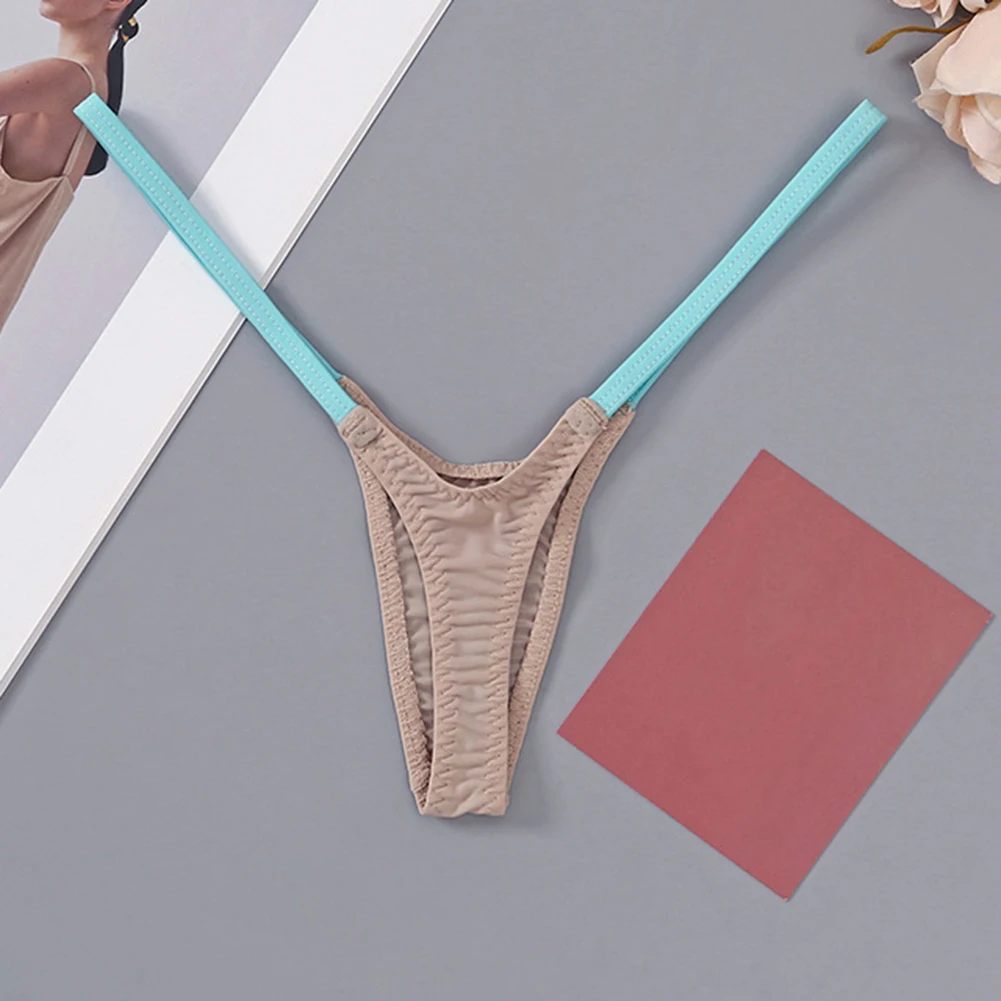 1pc Womens T Back Sexy Underwear Thin Straps Low Waist Multicolor Stitching Thongs Breathable Sexy Hot Mini G-string image 6