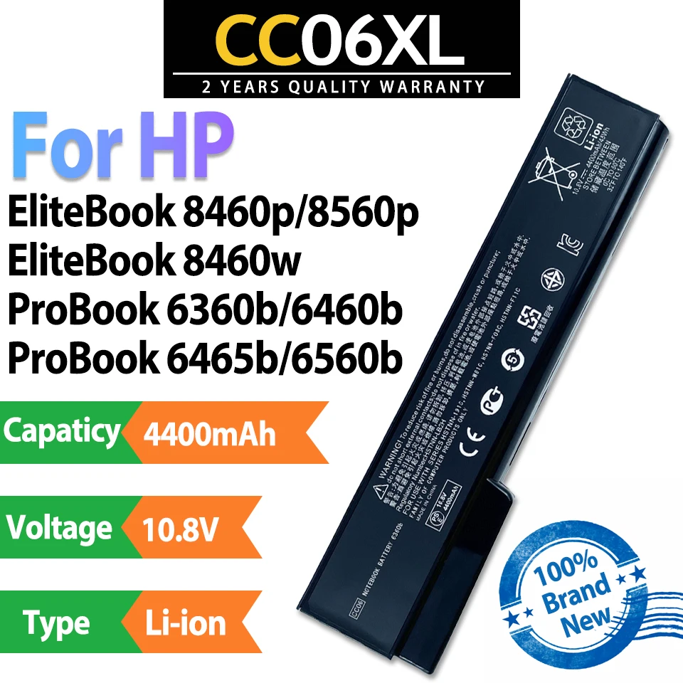 

CC06XL High Quality Cells 4400mAh 10.8V Laptop Battery For HP EliteBook 8460p 8460w 8560p HP ProBook 6360b 6460b 6465b 6560b
