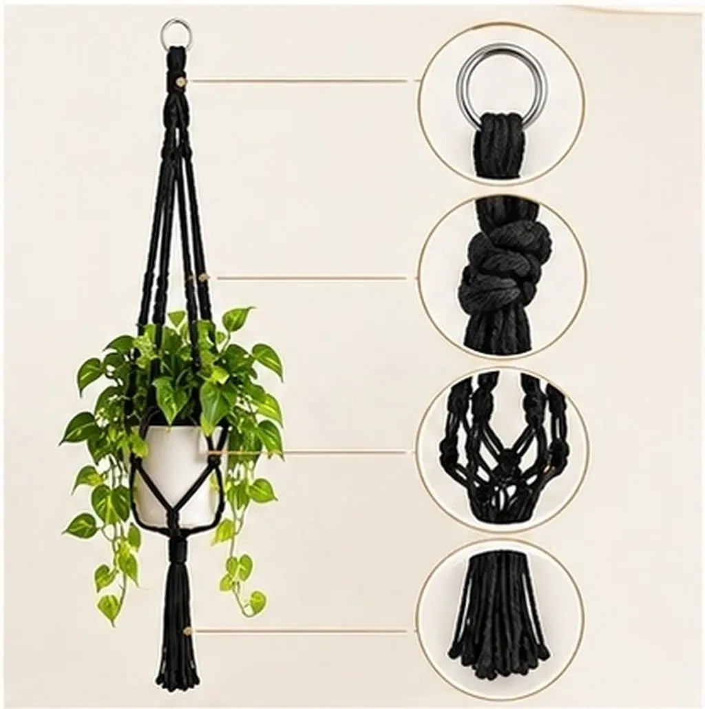 6Pcs Macrame Plant Hanger Flower Pot Basket Hanging Planter Holder Wall Mount Decorative Plant Holder Indoor Outdoor
