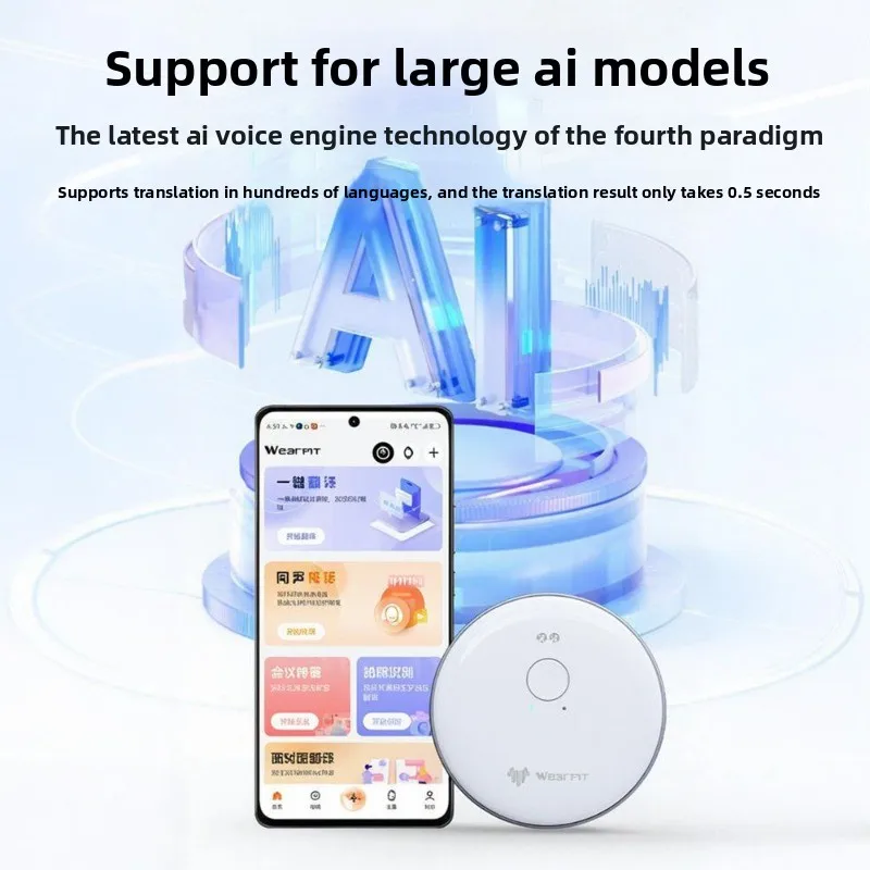 Smart Magnetic Back Clip AI Translator, Voice Assistant Device with Simultaneous Interpretation & App Support for Global Travel