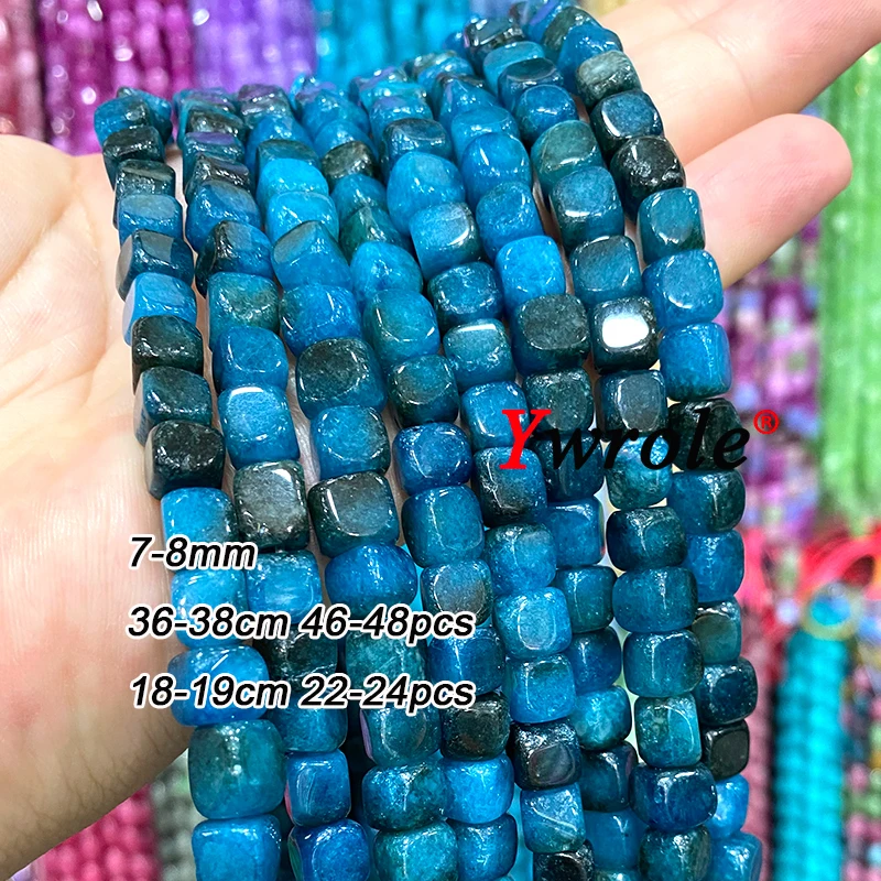 6x6mm 8x8mm Natural Stone Square Blue Apatite Chalcedony Loose Spacer Beads for Jewelry Making Diy Bracelet Charms Accessories