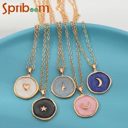 Women Heart Necklaces Moon Star Round Enamel Pendant Necklace Girls Clavicle Chain Aesthetic Jewelry Wedding Party Accessories