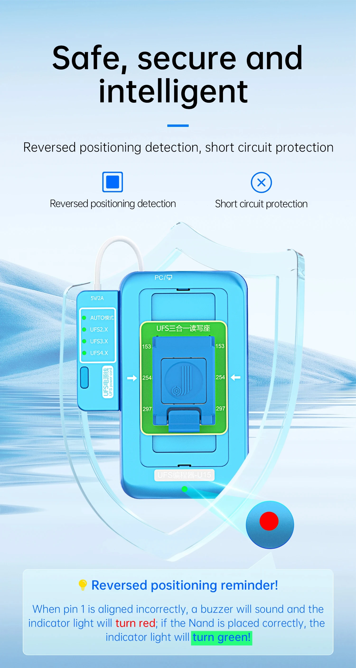 JCID JC-UFS Programmeur U15 voor Android, Automatische aanpassing, UFS2.X, 3.X, 4.X, Nand Flash Lezen, Schrijven, Reparatie Tool Sets, Nieuw