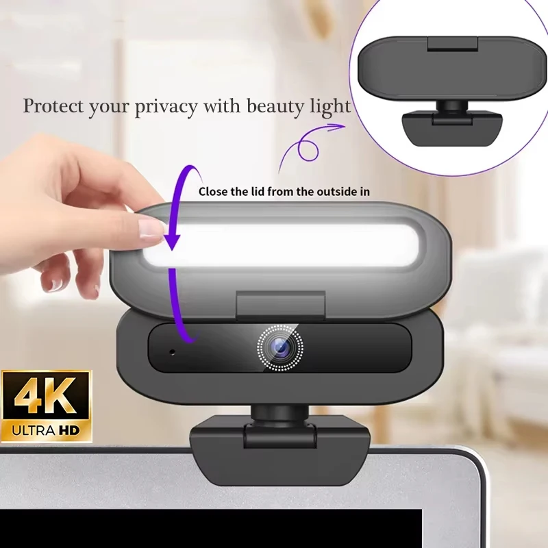 Upgraded Online Camera 2K 4K Full Shooting Privacy Shutter Webcam With Fill Light Plug Play Auto Focus Live Meeting Video Camera