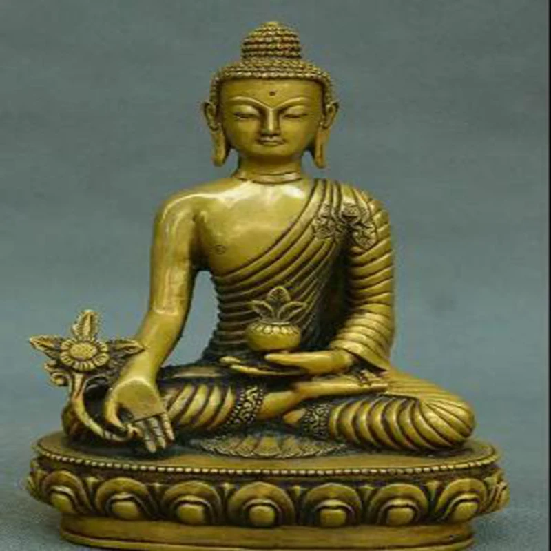 

7" China Tibetan Buddhism Temple Bronze Menla Medicine Buddha medical God Statue