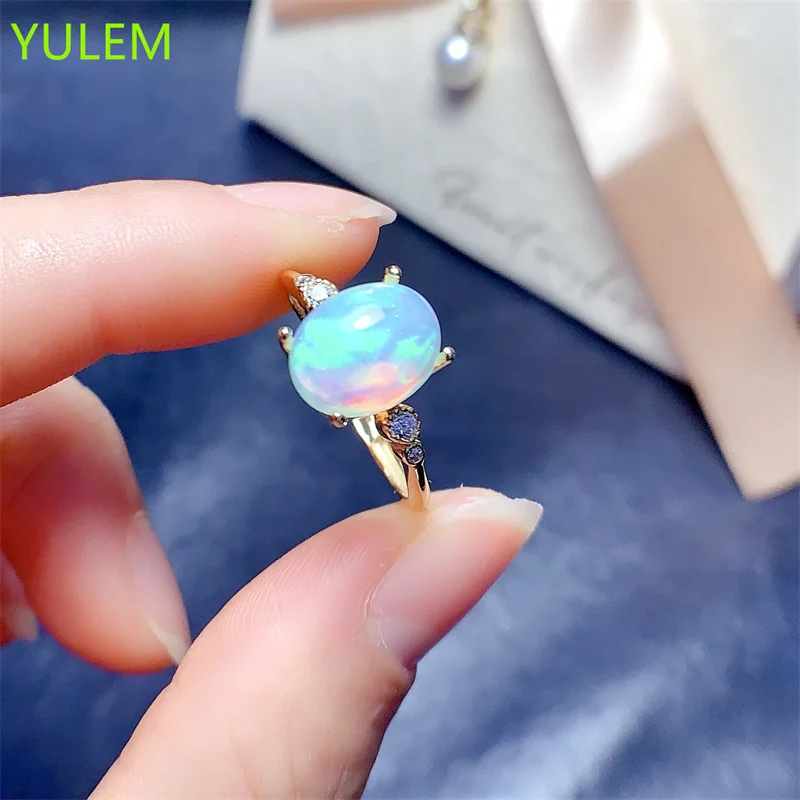 Shining Brightly Luxurious Exquisite S925 Sterling Silver Ring Features Natural Opal Designed  8x10mm Visionary Ring