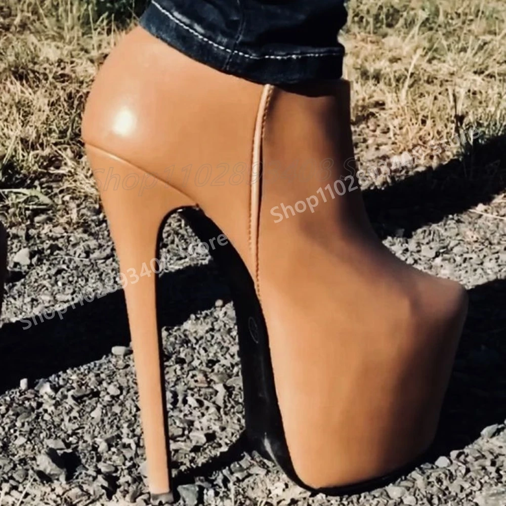 Solid Matte Leather Platform Ankle Boots Extreme Stiletto High Heel Retro Style Fashion Sexy Women Shoes 2025 New Para Mujere