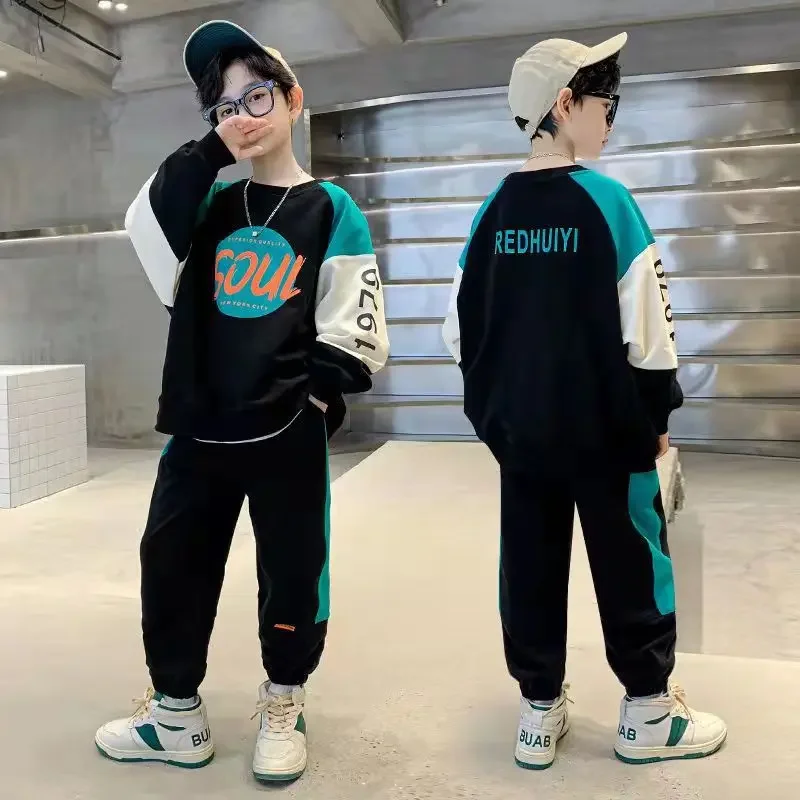 

Boys Suit Sweatshirts +Pants Cotton 2Pcs/Sets 2023 Spring Autumn Sports Sets School Home Children Clothing