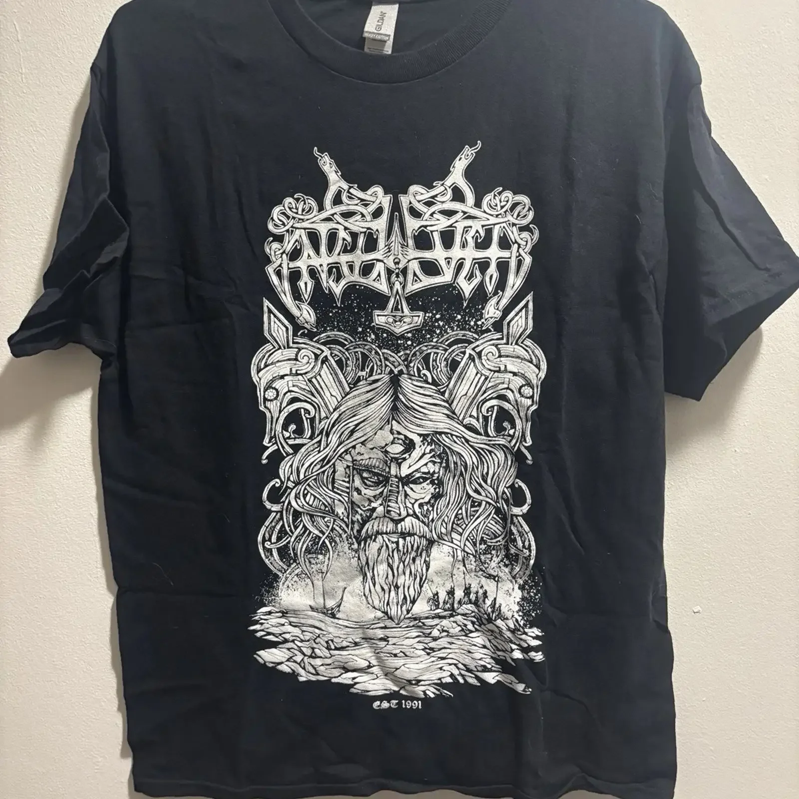 ENSLAVED ESTABLISHED EST 1991 L LARGE SHIRT HEIMDAL ERA BLACK METAL HEAVY VIKING vintage Washed Breathable streetwear Casual