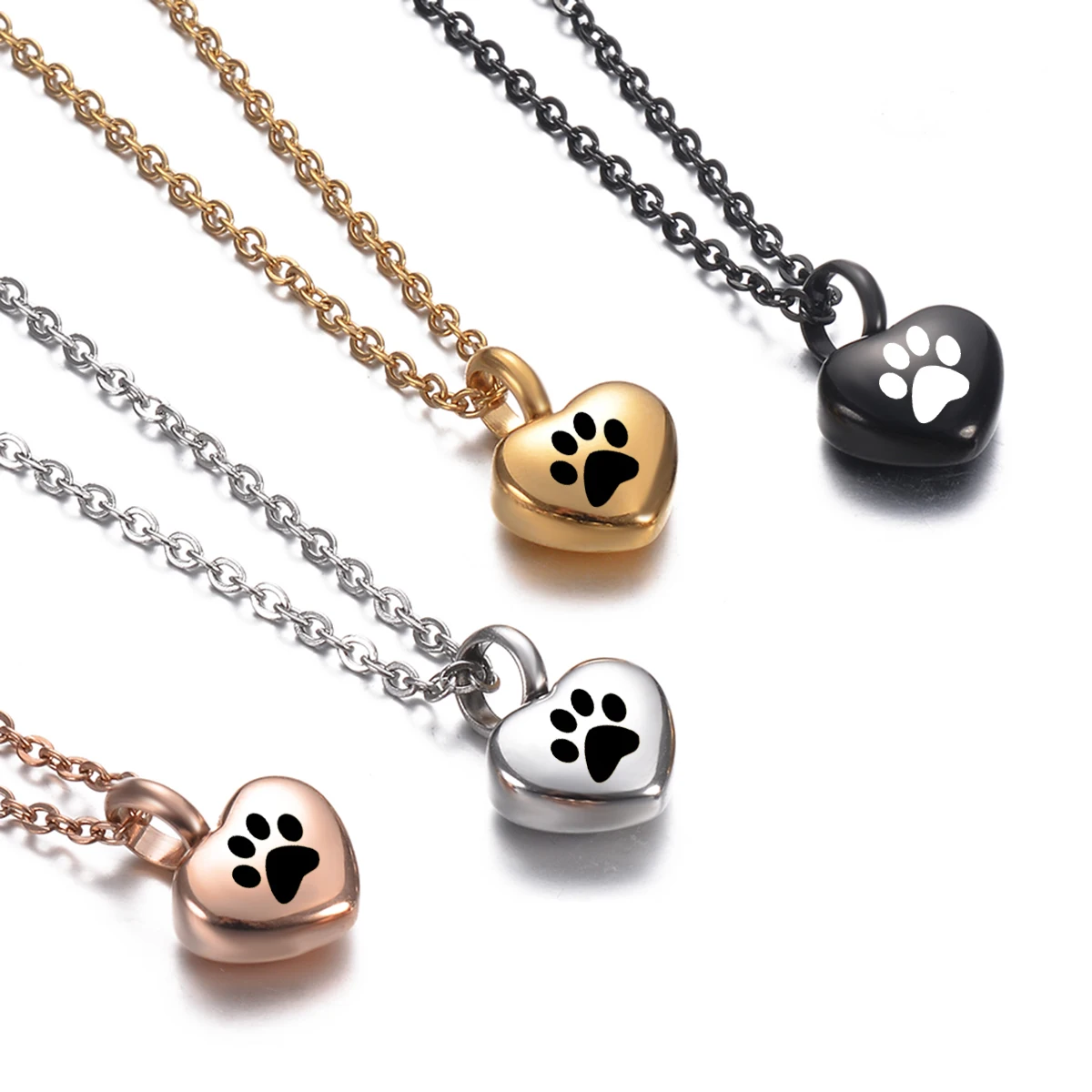 Stainless Steel Small Heart With Pets Paw Urn Necklace Charms for Memorial Ashes Jewelry Keepsake Pendant