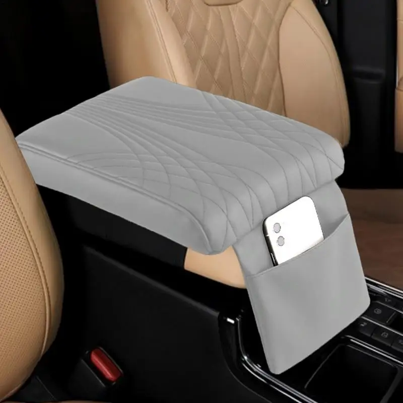 Car Center Console Cushion Pad With Pocket Armrest Box Protective Cover PU Leather Armrest Box Pad Effectively Relieves Fatigue