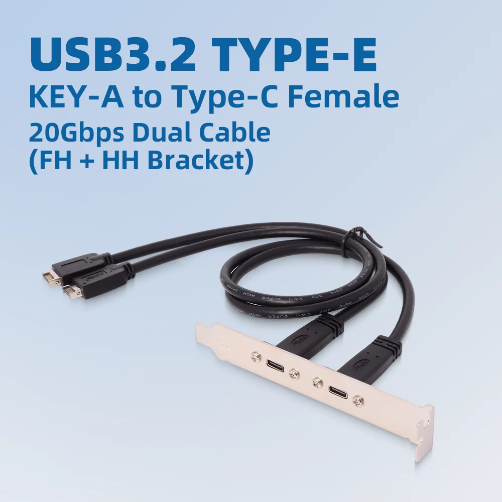 Dual TYPE-E Baffle Cable Double USB 3.2 Type C Female Transfer Box PCI Front Data Cable High Speed 20Gbps