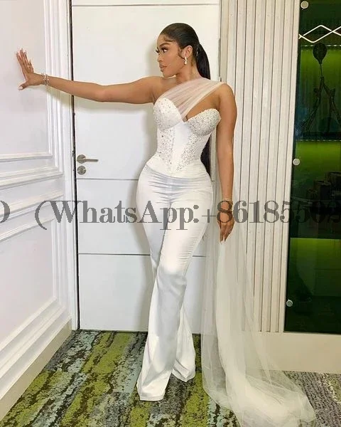 Chic Evening Dresses Women 2022 Jumpsuit robe soirée femme Prom Gowns Lace Beading Party Dress with Wrap Formal Occasional Robe