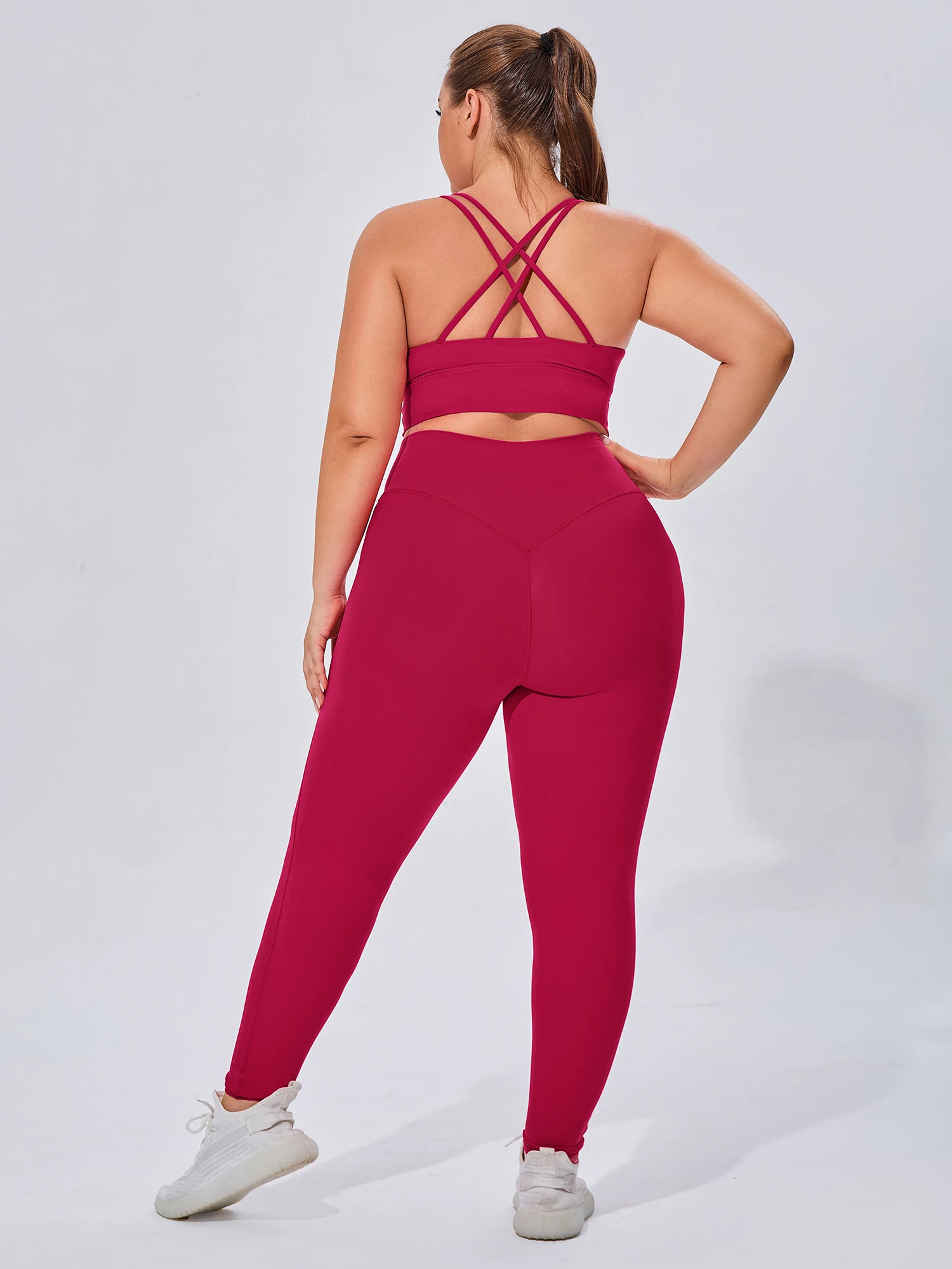 Sutiã palangre de tiras feminino acolchoado colheita superior cami plus size leggings de cintura alta para yoga wear, terno de fitness, conjunto de 2 peças