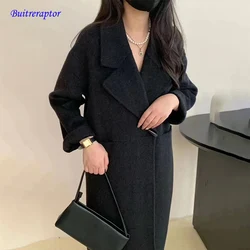 Wool Blends Autumn and Winter Luxury 2024 New Double-sided Cashmere Overcoat Women's Long Length High-end Lapel Coats with Belt