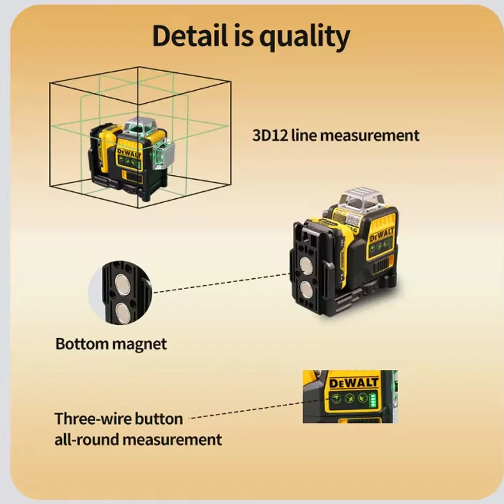 NewDewalt DW089L Sides*360 Degree Vertical Lithium Battery 12 Lines Laser Level Horizontal Green Meter Outdoor tools