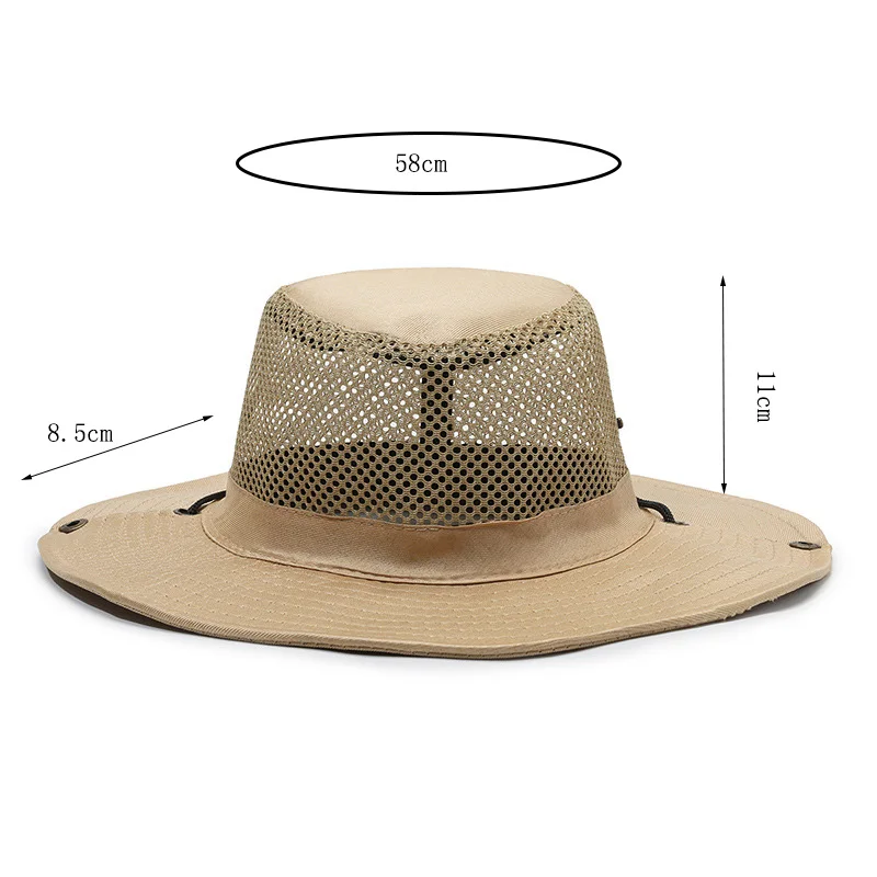 Men Women Summer Wide Brim Outdoor Sport UV Sunscreen Cowboy Fisherman Hat Foldable Big Breathable Mesh Fishing Sun Cap A5