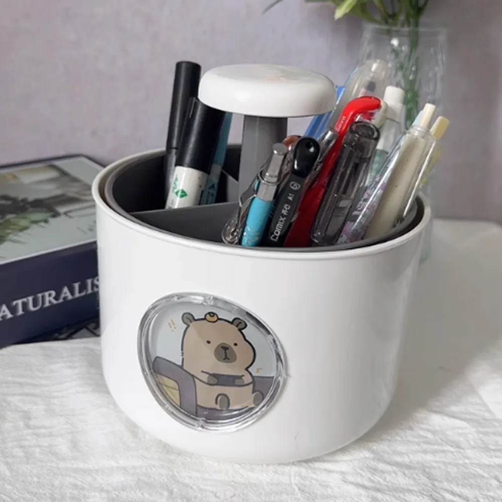 

4 Patterns Capybara Rotating Pen Holder Rotatable Large Capacity Capybara Desktop Storage Box Plastic 4 Grid